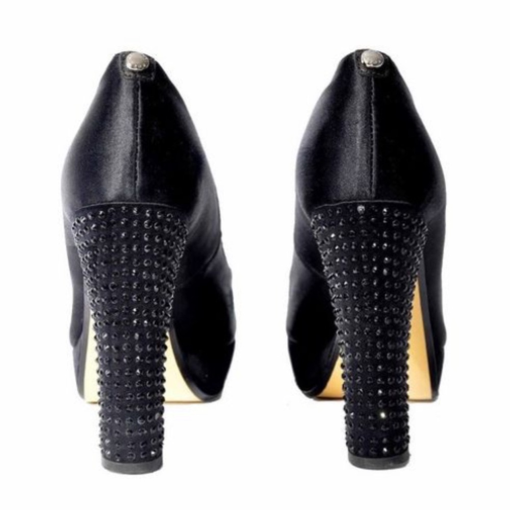 Michael Kors Black Satin Platform Studded Block Heel Pumps - Picture 2 of 10